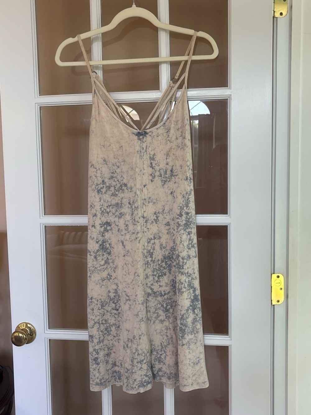 American Eagle Outfitters Beige and Light Gray Tie-Dye Slip Midi Dress